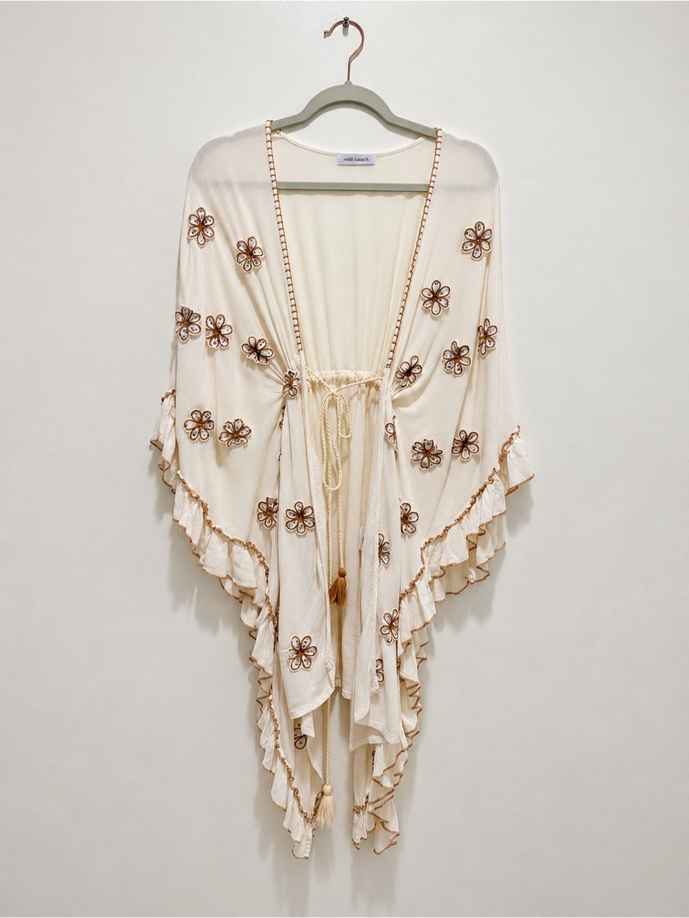 Melé Beach Embroidered Sequin Boho Kimono Beach Cover Up Ivory